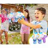 Jucarie Interactiva pentru Baloane de Sapun, Flippy, Sunete si Lumini, Model Pistol, cu 8 Orificii, 20.6 x 9.4 x 21 cm, Albastru