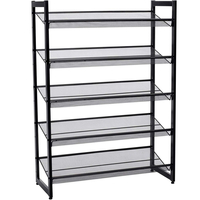 SONGMICS Raft de depozitare pantofi pe 5 niveluri, metal, rafturi plate sau unghiulare reglabile, 31x74x104cm, negru