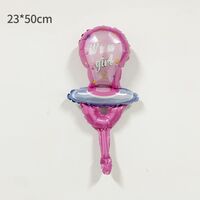 Balon din Folie Metalizata, Vafy, Mini Figurina, Model Suzeta, Tematica Gender Reveal, 23x50 cm, Ambalaj Individual, Pai Inclus, Umflare cu Aer sau Heliu, Roz