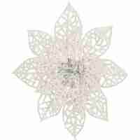 Set 10 ornamente pentru bradul de Craciun, stea Poinsettia, 14cm, alb cu sclipici