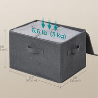 SONGMICS Set 3 cutii de depozitare pliabile, organizatoare pentru dulap, textil, 40x30x25 cm, gri
