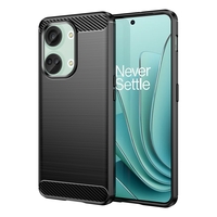 Husa Protectie pentru OnePlus Nord 3, Vafy, din Silicon TPU Moale, Textura Periat, Anti Cadere, cu Element Carbon, Negru