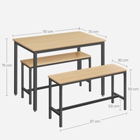 VASAGLE Masa de bar cu 2 banci, design industrial, 110x70x75 cm, stejar natur