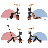 Bicicleta 8 in 1, Flippy, Transformabila, Multifunctionala, Reglare Inaltime, cu Maner de Impingere Detasabil, Tricicleta, Trotineta, 3 Roti, Pedale, Cosulet, 3-6 Ani, Portocaliu