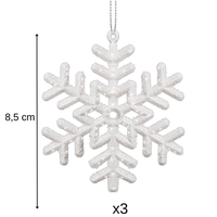 Decoratiune brad fulg de zapada, set 3 bucati, 8cm, alb