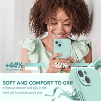 Husa pentru Apple iPhone 14 Pro Vafy, Liquid Silicone, cu Microfibra pe interior, Protectie Antisoc, Light Cyan