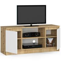 Comoda TV cu 2 usi si o polita, PAL laminat 16 mm, 120x40x55 cm, stejar artisan si alb