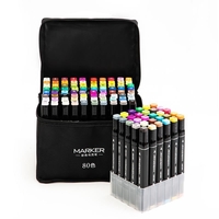Set 80 Markere, Flippy, pe Baza de Alcool, Dublu Capat, Subtire 1mm si Gros 6 mm, Geanta Depozitare, 15 cm, Multicolor