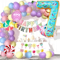 Balon din Folie Metalizata Flippy, Figurina Cifra, Imprimeu Gogosi, Tema Aniversare 100 cm, Ambalaj Individual, Pai inclus, Umflare cu Aer sau Heliu, Multicolor, Cifra 7