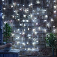 Instalatie Craciun, Tip Perdea, IP44, 3 m x 3 m, 240 LED-uri, Alb rece, cu 8 jocuri de lumini, 31 V, 9W, Interconectabila, Prelungitor 3 m inclus, Fir transparent, Interior/ Exterior, Vafy