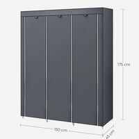 SONGMICS Garderoba pentru depozitarea hainelor, din material textil, cu 3 compartimente, 45x150x175cm, gri