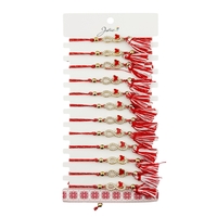 Martisor Bratara cu Ciucure pentru Dama, Jolie, Model Infinit cu Fluture, Set 12 bucati, Pandativ din Inox cu Pietre, Snur Reglabil, Rosu/Alb