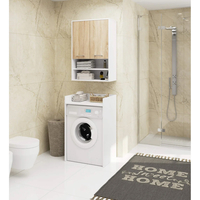 Dulap baie suspendat, cu 2 usi si 2 rafturi deschise, PAL 16 mm, 64x30x94 cm, alb si stejar sonoma