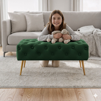Taburet Madrid, tapitat cu catifea, tip banca, cu picioare metalice, 80x42x41 cm, verde