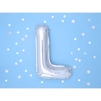 Balon Folie Metalizata Litera L, Flippy, 40 cm, Umflati cu Heliu sau Aer, Ambalaj Individual, Pai inclus, Argintiu