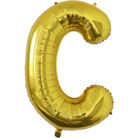 Balon Folie Metalizata Litera C, Flippy, 80 cm, Umflati cu Heliu sau Aer, Ambalaj Individual, Pai inclus, Auriu