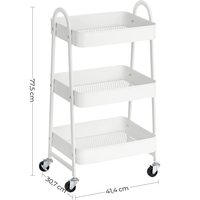 SONGMICS Carucior depozitare 3 niveluri cu roti si frane, structura metalica, 41x31x78 cm, alb