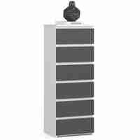 Comoda cu 6 sertare, PAL laminat 16 mm, 40x35x109 cm, alb si gri