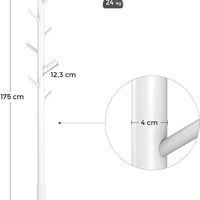 VASAGLE Cuier pentru haine, din lemn masiv, tip pom, cu 8 carlige, baza patrata, 175cm, alb