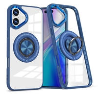 Husa de Protectie TPU, Vafy, pentru iPhone 16, cu Incarcare Wireless, Tehnologie Magsafe, Inel Magnetic Rotativ cu Functie de Suport, Transparent-Albastru Inchis