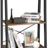 VASAGLE Biblioteca tip scara, cu dulap si 4 rafturi din MDF, stil industrial, 34x56x172cm, maro rustic si negru