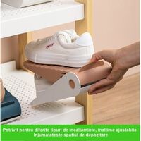 Suport pentru Pantofi, Flippy, cu Două Straturi, Organizator, Antiderapant și Durabil, Inălțime Reglabilă, 25.5x11x7.5 cm, Roz, 150 g