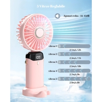 Ventilator Ultra Portabil cu Aromaterapie, Vafy, 3 in 1, de Mana, de Birou, de Gat, 5 Trepte de Viteza, Incarcare USB, Autonomie 12h, Pliabil, cu Ecran LCD, Roz