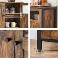 VASAGLE Comoda cu 3 usi din sticla, cadru metalic, stil industrial, 35x100x75 cm, maro rustic