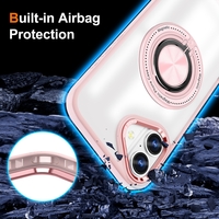 Husa de Protectie TPU, Vafy, pentru iPhone 16 Plus, Anticadere, cu Incarcare Wireless, Tehnologie Magsafe, Inel Magnetic Rotativ cu Functie de Suport, Transparent-Roz
