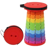 Scaun Telescopic Pliabil pentru Camping si Pescuit, Vafy, Portabil, Universal, Sustine 150 kg, ABS, Diametru 25 cm, Extensibil, Inaltime 45 cm, Multicolor