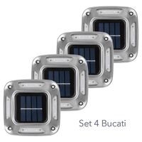 Lampa solara LED pentru gradina, Flippy, Set 4 Bucati, 8 LED-uri, Prindere de Perete / Impamantare, IP65, forma patrat, ABS si Policarbonat, 9 x 9 cm, baterie 1.2V, 600 mah, Alb Rece, Gri