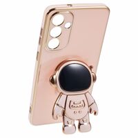 Husa Telefon 2in1, Vafy, Compatibila Samsung Galaxy S24, Carcasa TPU cu Suport Inclus Tip Astronaut, Protectie Camere, Roz