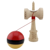 Kendama X Originala, Profesionala, Flippy, Super Sticky cu Cupe Mari KING SIZE V3, Gaura in Baza, Rulment Metalic, din lemn 18 cm, Ata 62/65 cm, Rosu/Negru/Galben