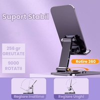 Suport pentru Telefon, Flippy, Suport Pliabil pentru Streaming, din Aliaj de Aluminiu, Compatibil cu Tableta, pentru Birou, 14.6 x 11.5 x 7 cm, Aurora Silver