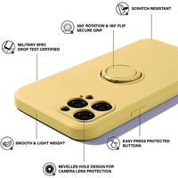 Husa protectie Vafy compatibila cu Apple iPhone 12 Pro Liquid Silicone Ring cu suport rotativ Galben