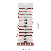 Bratara Martisor pentru Dama, Jolie, Model Inima Love, Set 12 bucati, Pandativ Argintiu din Inox cu Snur Rosu Ajustabil