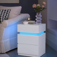 VASAGLE Set 2 noptiere din MDF cu iluminare LED, culori si intensitate reglabile, 35x40x55cm, alb