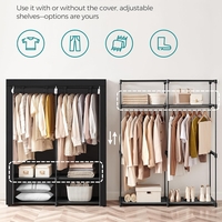 SONGMICS Garderoba pentru depozitarea hainelor, din material textil, cu 2 bare pentru umerase, 43x140x174cm, negru
