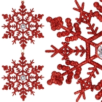 Decoratiune brad fulg de zapada cu cristal, set 2 bucati, 12cm, rosu