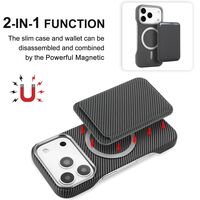 Husa MagSafe pentru iPhone 17 Pro, Vafy, Suport Card Detasabil, Carcasa pentru Telefon, Textura Fibra de Carbon, Business Style, Mov
