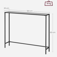 VASAGLE Masa consola 100x20x80 cm, blat sticla securizata si cadru metalic, negru