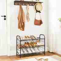 SONGMICS Raft de depozitare pantofi, din metal, pe 3 niveluri, cu rafturi unghiulare reglabile, 28x69x50cm, negru