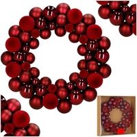 Coronita decorativa cu globuri rotunde, 55 bucati, plastic, 2.5–4.5 cm, rosu