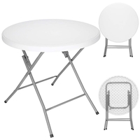 Masa pliabila rotunda pentru gradina sau catering 75x80 cm, HDPE si metal, alb