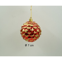 Set de 24 ornamente de brad, Flippy, de tip Glob, Alb/ Rosu, cu ø de 7 cm, din plastic, cu finisaj sclipitor , cutie 16 cm lungime x 36 cm inaltime x 16 cm adancime, Resigilat