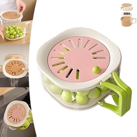 Cos de Scurgere pentru Fructe 2 in 1, Vafy, din Plastic Durabil, Filtru Telescopic, Scurgator de Fructe si Legume, pentru Uz Casnic, 15 x 15 x 8.5 cm, Roz/Bej