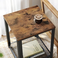 VASAGLE Masa de cafea laterala, tip noptiera, cu cadru metalic, 45x45x55cm, maro rustic si negru