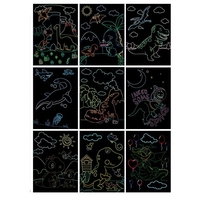 Set 9 Planse Razuibile, Flippy, Scratch ArtCards, +3 Ani, de Razuit si de Colorat, 19 x 14 cm, Model Dinozauri, Multicolor