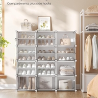 SONGMICS Organizator pantofi modular cu 12 compartimente, cadru metalic si panouri din plastic, cu usi, 124x32x125 cm, alb