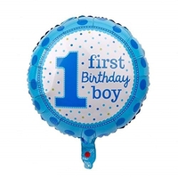 Balon din Folie Metalizata, Vafy, Prima Aniversare, Model First Birthday Boy, 45 cm, Ambalaj Individual, Pai Inclus, Umflare cu Aer sau Heliu, Albastru